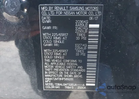 2017 Nissan Rogue Sv z USA, uszkodzony, nr VIN KNMAT2MT8HP589281